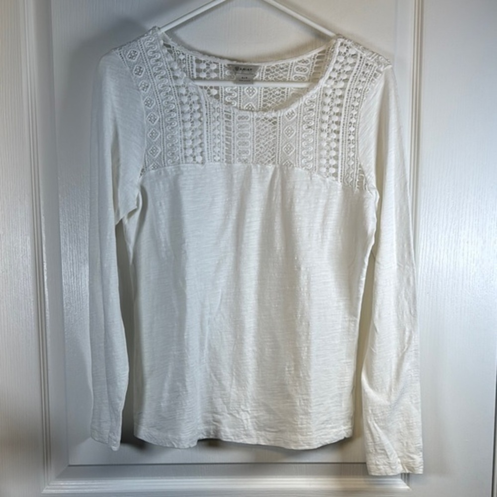 Ariat White Long Sleeve Lace Blouse Size Small EUC #5663